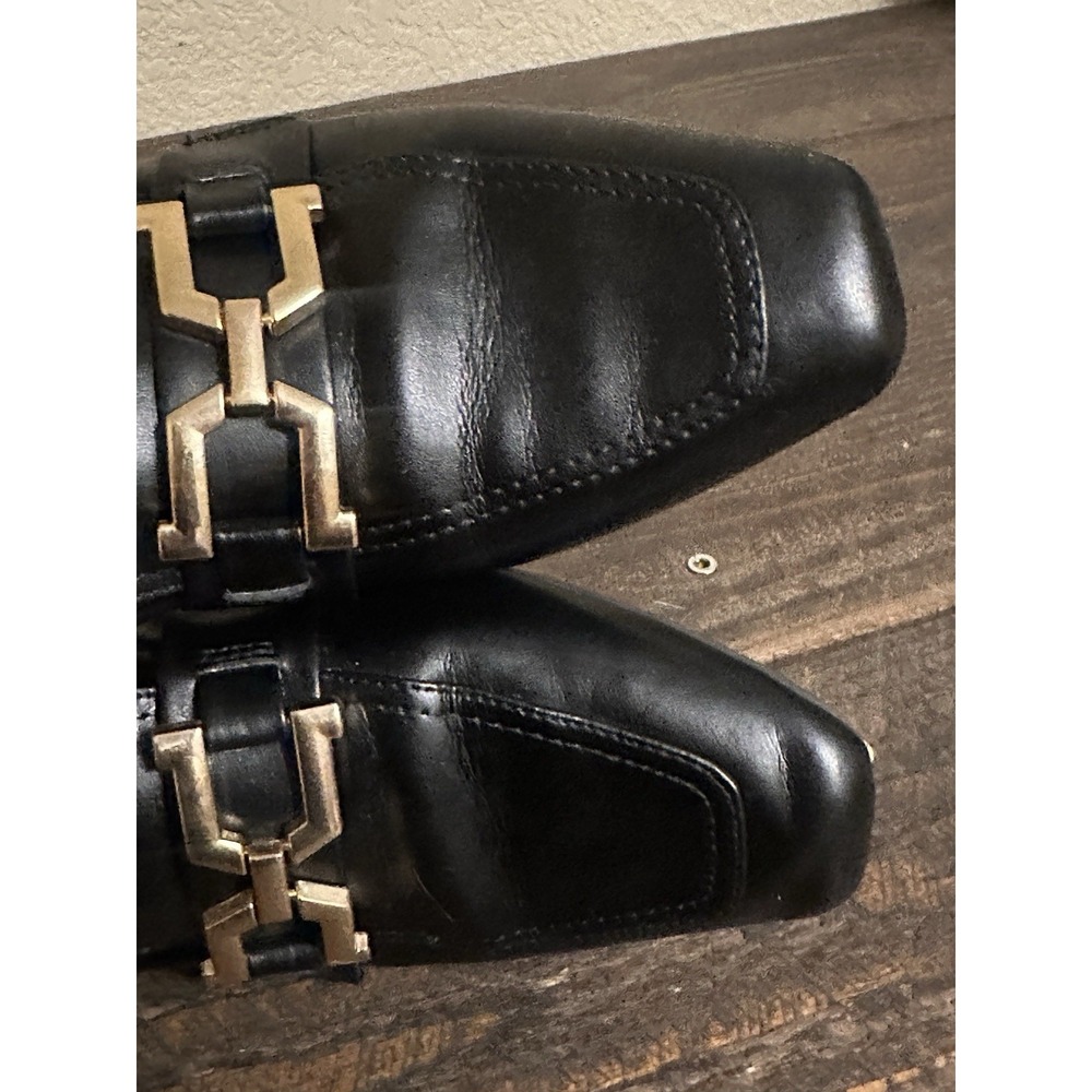 Steve Madden Ryann Women's 9 M Loafers Black Leather Gold Chain Bit Preppy - Picture 12 of 15